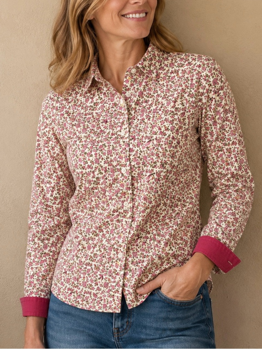L.L.Bean Women’s Medium Floral Fine-Wale Corduroy Button-Up Shirt 100% Cotton